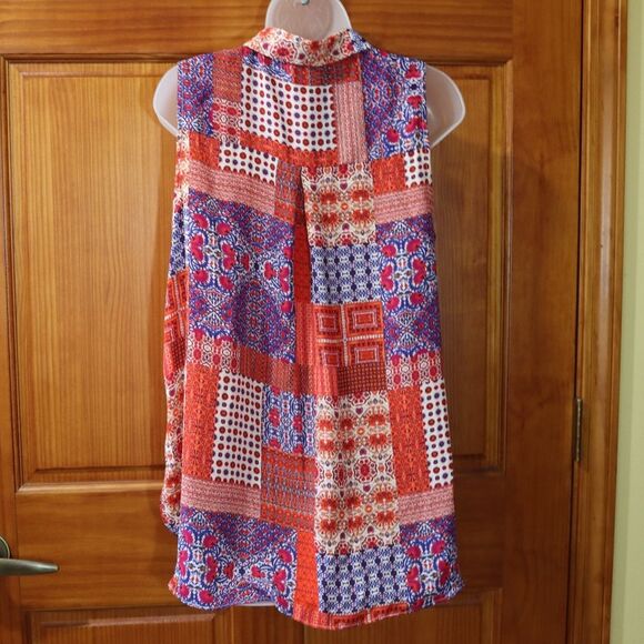Old Navy Colorful Patchwork Sleeveless Button Front Summer Top Medium - Picture 9 of 9